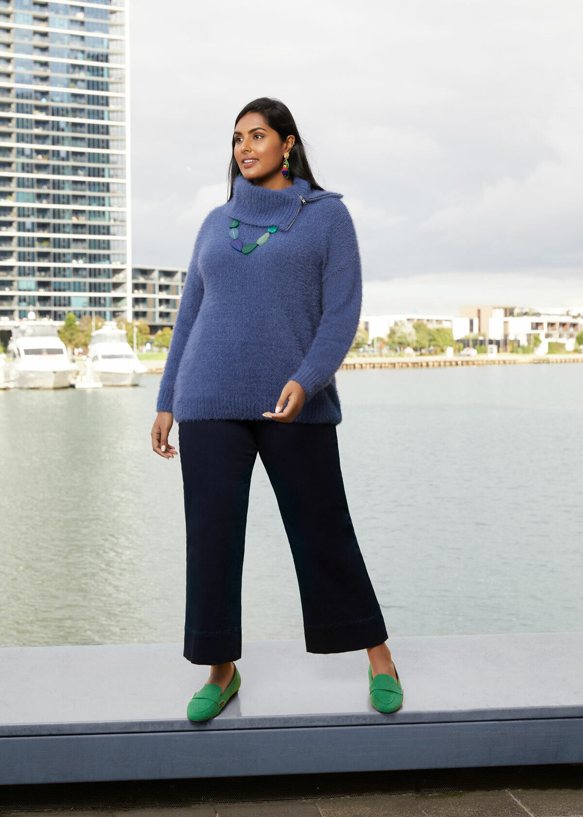 Shop Cowl Neck Fluffy Jumper in Blue in 