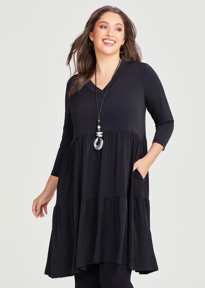 Shop Plus Size Luna Tier Midi Dress in Black | Taking Shape AU