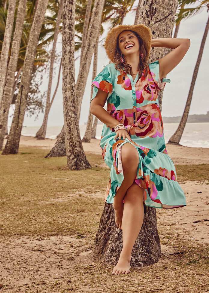 Natural Painted Bloom Dress, , hi-res