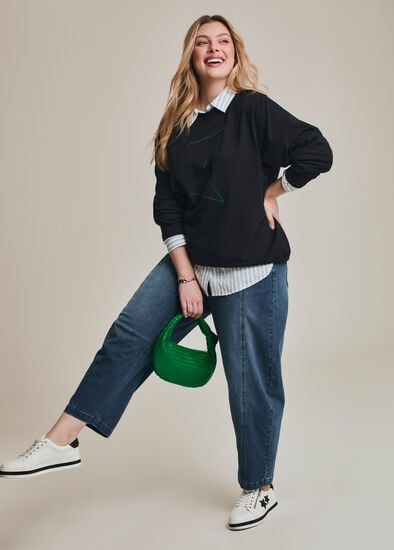 Plus Size Cotton Denim Barrel Leg Jean