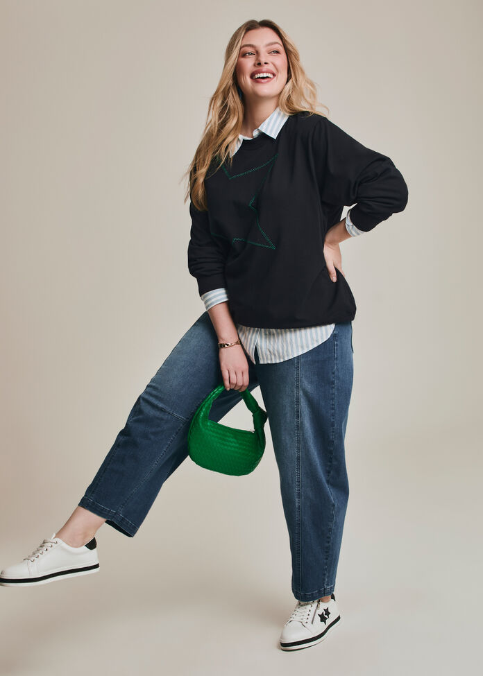 Cotton Denim Barrel Leg Jean, , hi-res