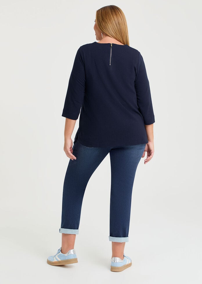 Shop Plus Size Textured Rib Crew Neck Top, Blue | Taking Shape NZ