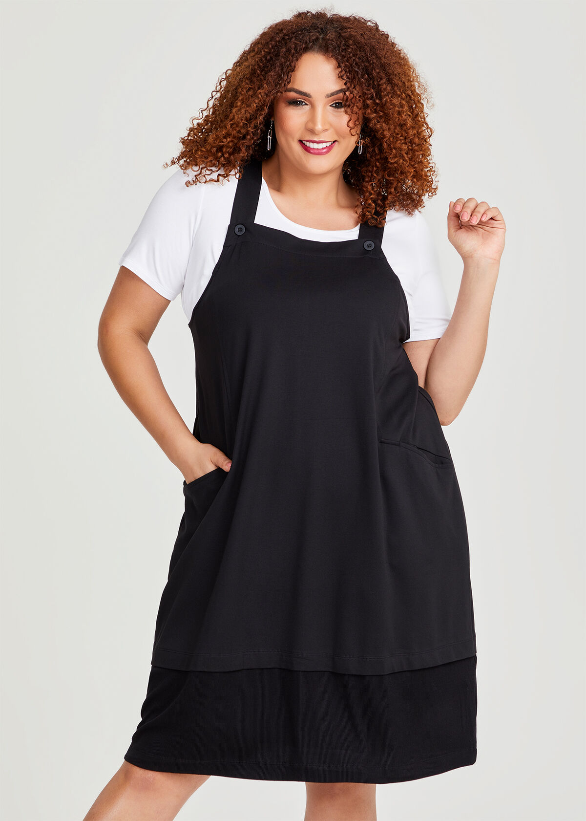 Shop Plus Size Ponte Everyday Pinafore Dress in Black Taking Shape AU