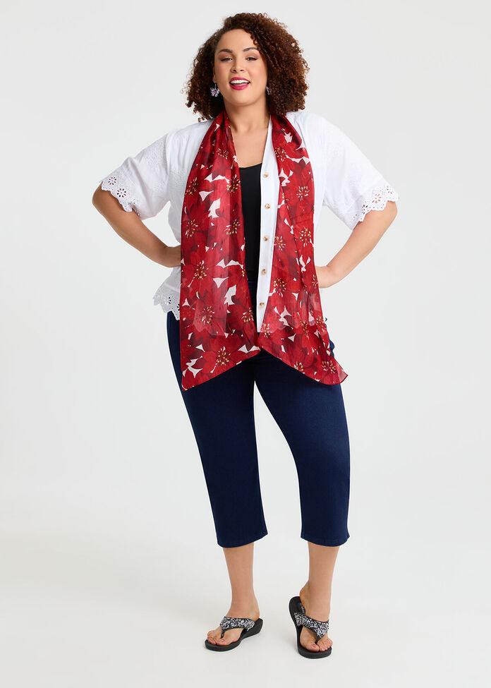 Festive Floral Silk Scarf, , hi-res