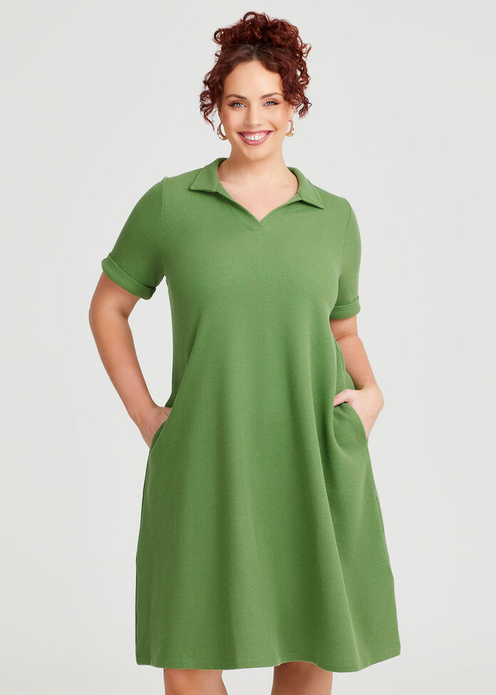 Waffle Collared Dress, , hi-res