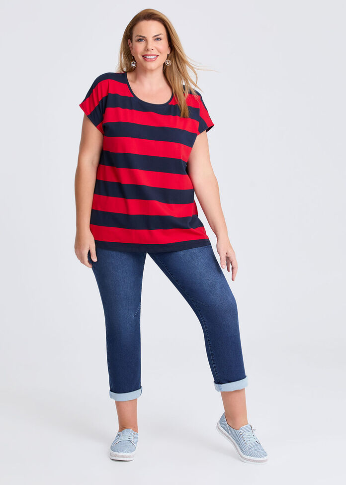 Cotton Block Stripe T-shirt, , hi-res