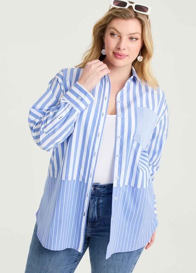 Plus Size Cotton Mix Stripe Shirt