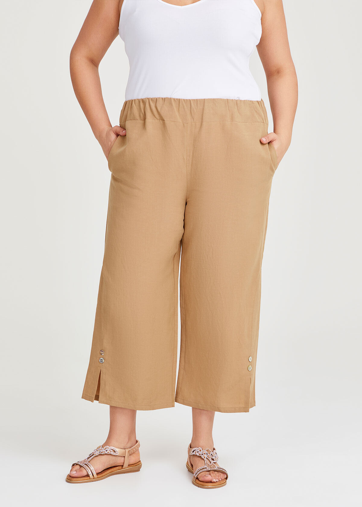 Plus size linen crop pants hot sale