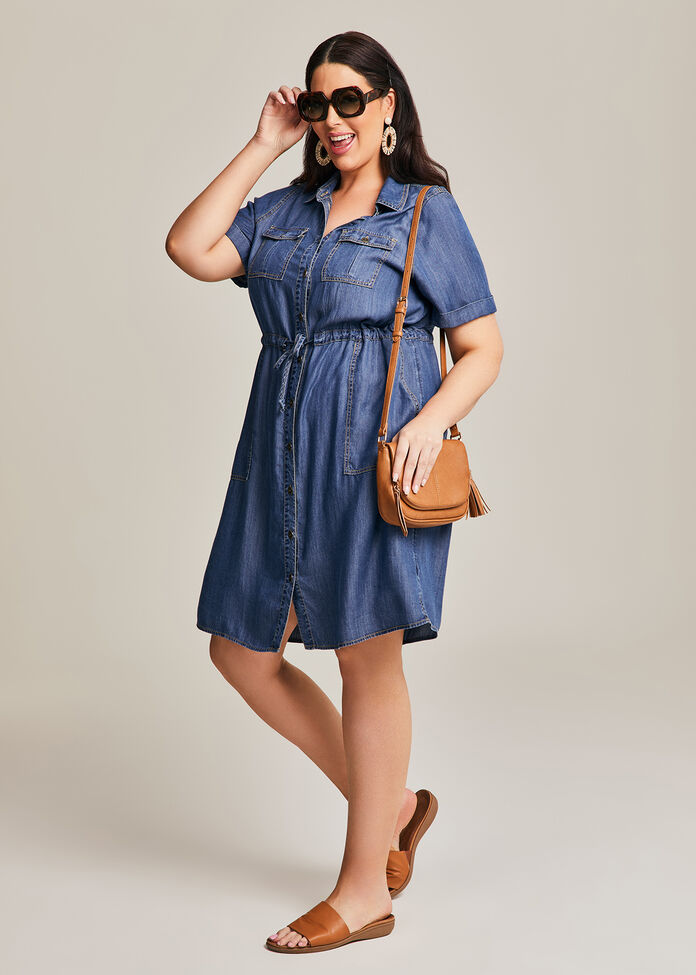 Shop Plus Size Natural Chambray Shirt Dress, Blue Taking Shape AU