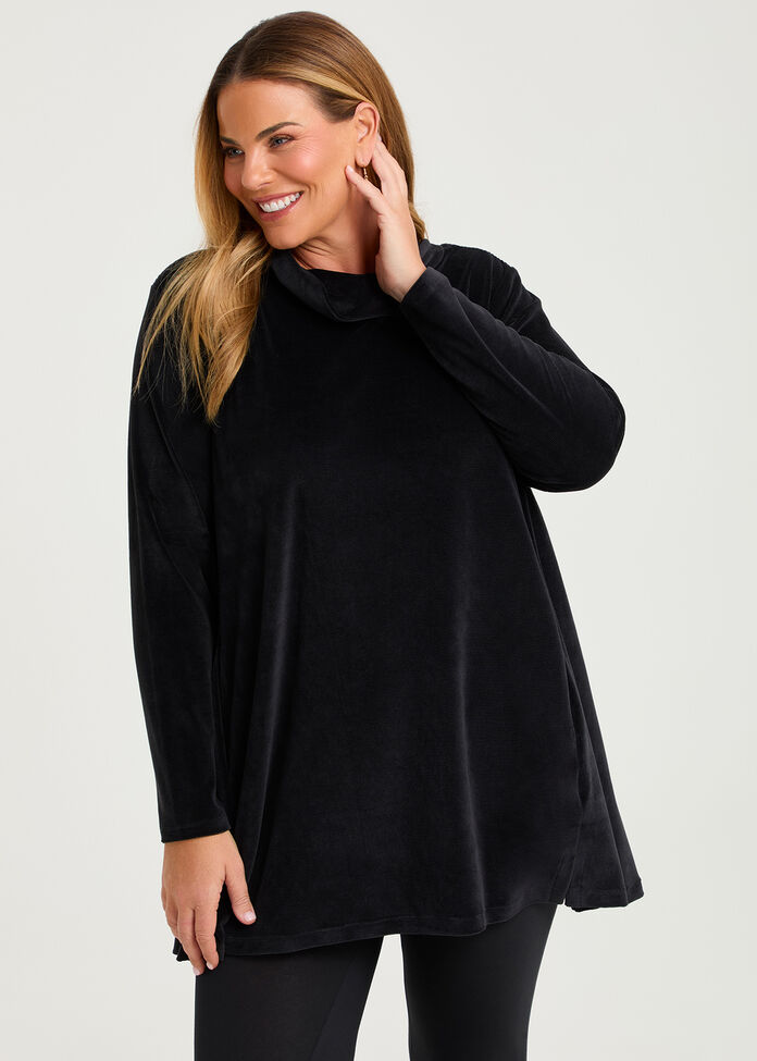 Velour Cowl Neck Tunic, , hi-res