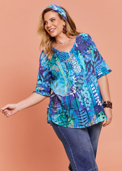 Plus Size Joan Blond Cotton Pintuck Top