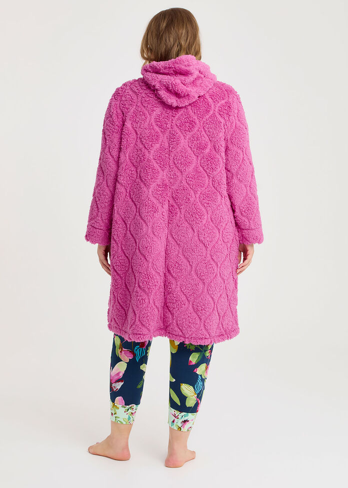 Plush Hooded Zip-up Robe, RASPBERRY ROSE, hi-res