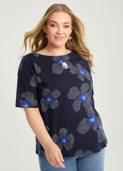 Plus Size Cotton Blue Poppy T-shirt