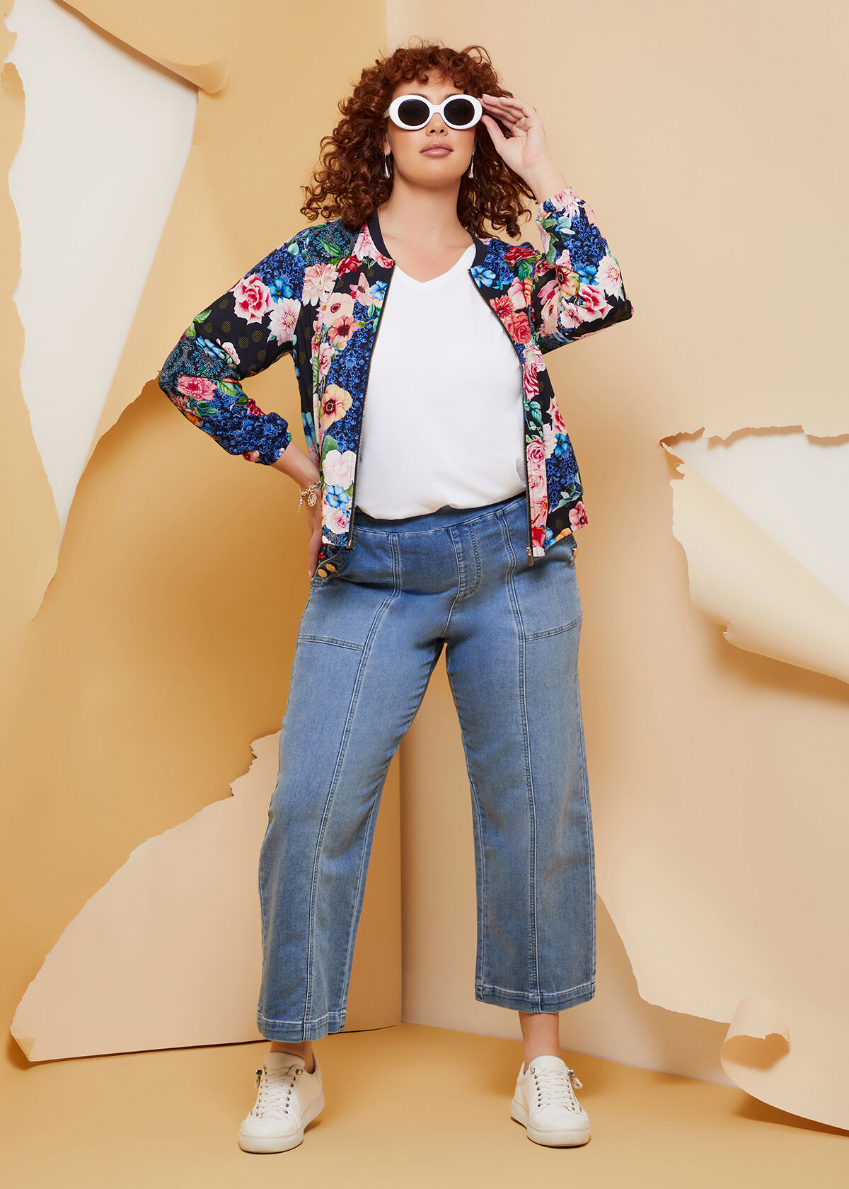 Shop Plus Size Natural Dark Floral Bomber in Multi Taking Shape AU