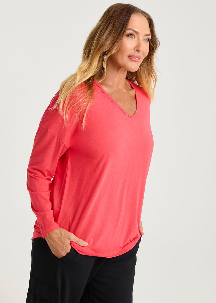 Australian Wool Modal V-neck Top, , hi-res