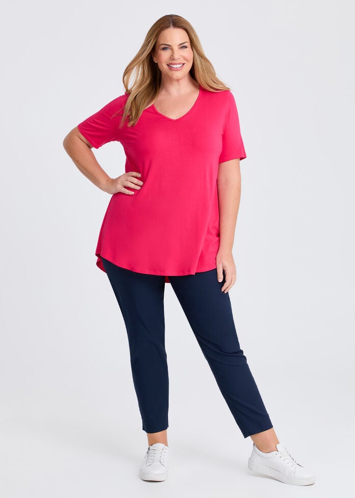  Bamboo Base V Neck Short Sleeve Top, WATERMELON, hi-res