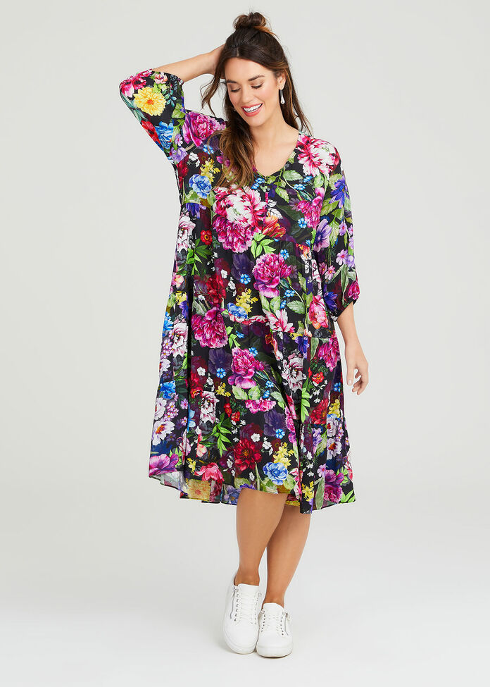 Natural Dark Blooms Dress, , hi-res