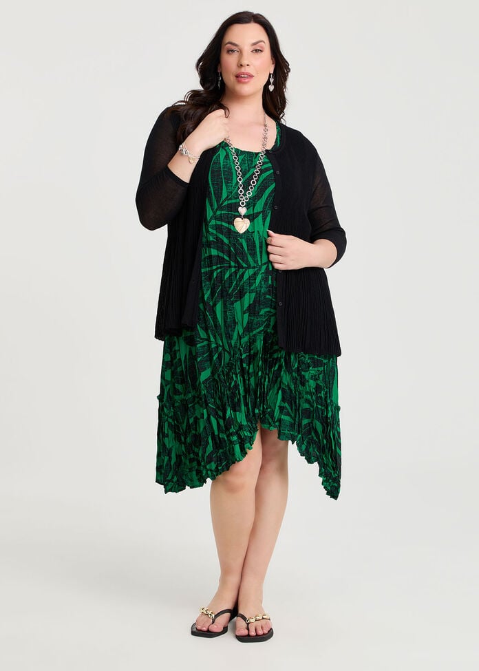 Palm Print Plisse Tunic Dress, JEWEL GREEN PRINT, hi-res
