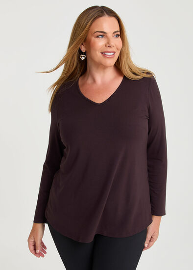 Plus Size Natural Everyday V-neck Long Sleeve Top