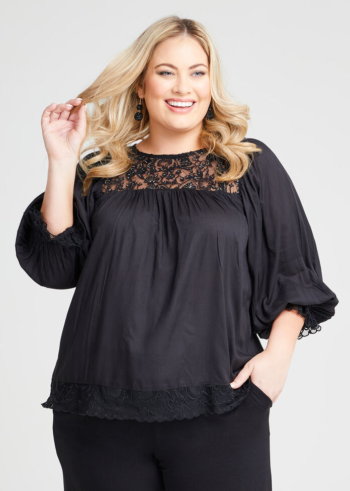 Shop Plus Size Natural Glam Beaded Lace Top in Black | Taking Shape AU