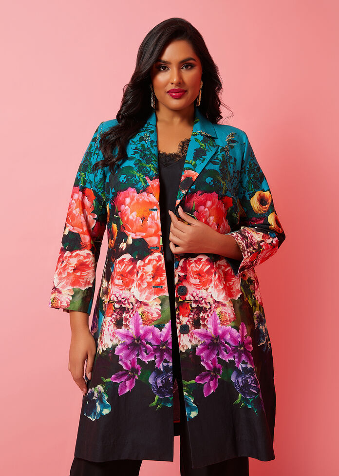 Shop Plus Size Chic Statement Long Linen Jacket in Multi | Taking Shape AU