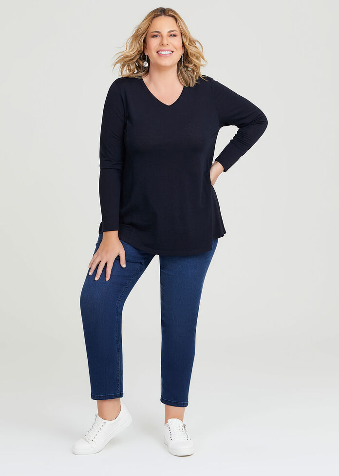 Wool Bamboo V-neck Top, , hi-res