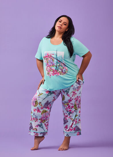 Plus Size Bamboo Paris Bloom Pyjama 3/4 Pant