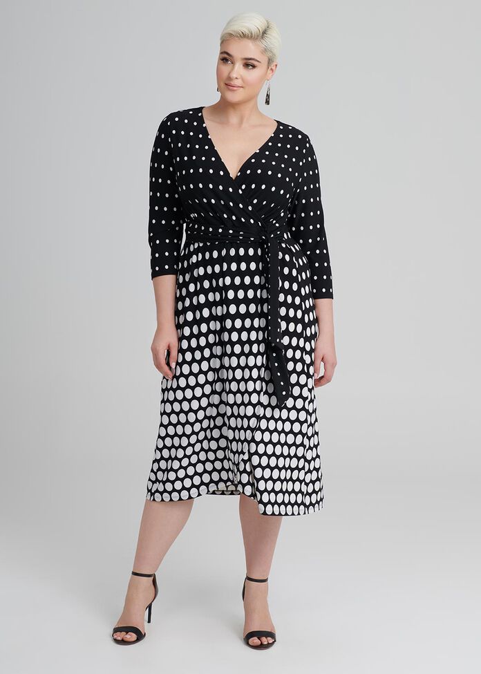 Mock Wrap Spot Dress, , hi-res