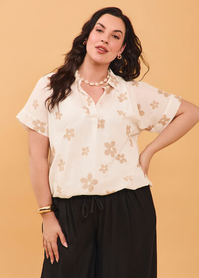 Plus Size Cotton Foil Flower Print Top
