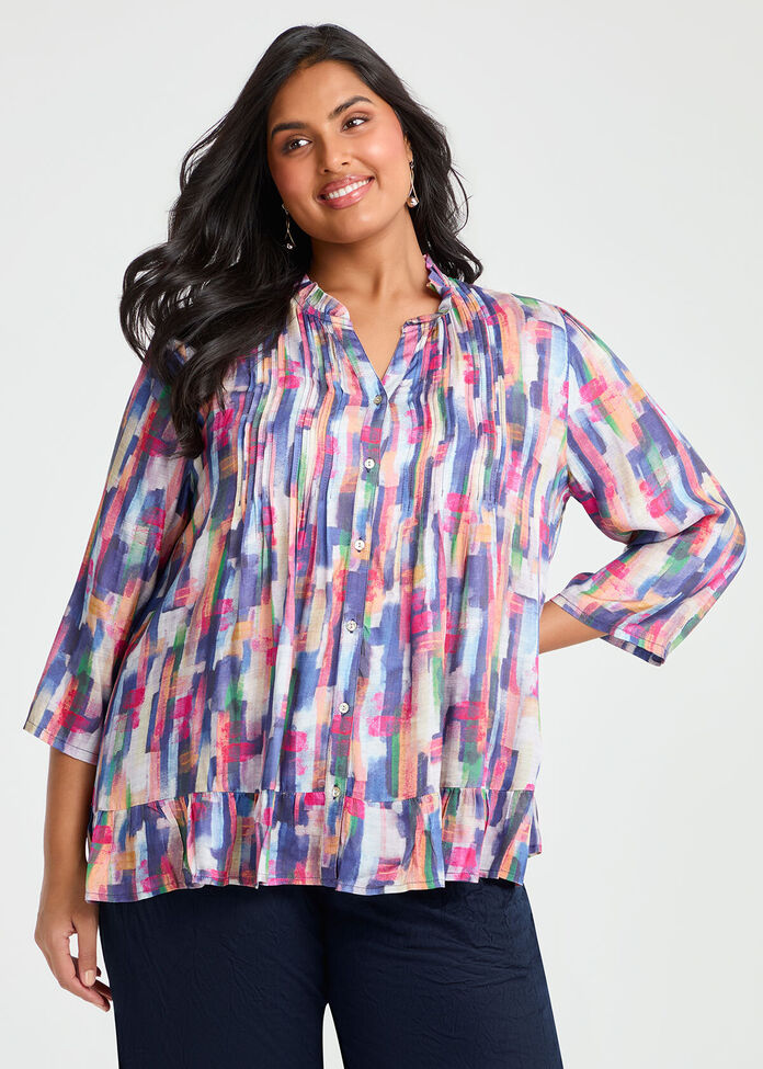 Natural Ari Pintuck Check Top, , hi-res