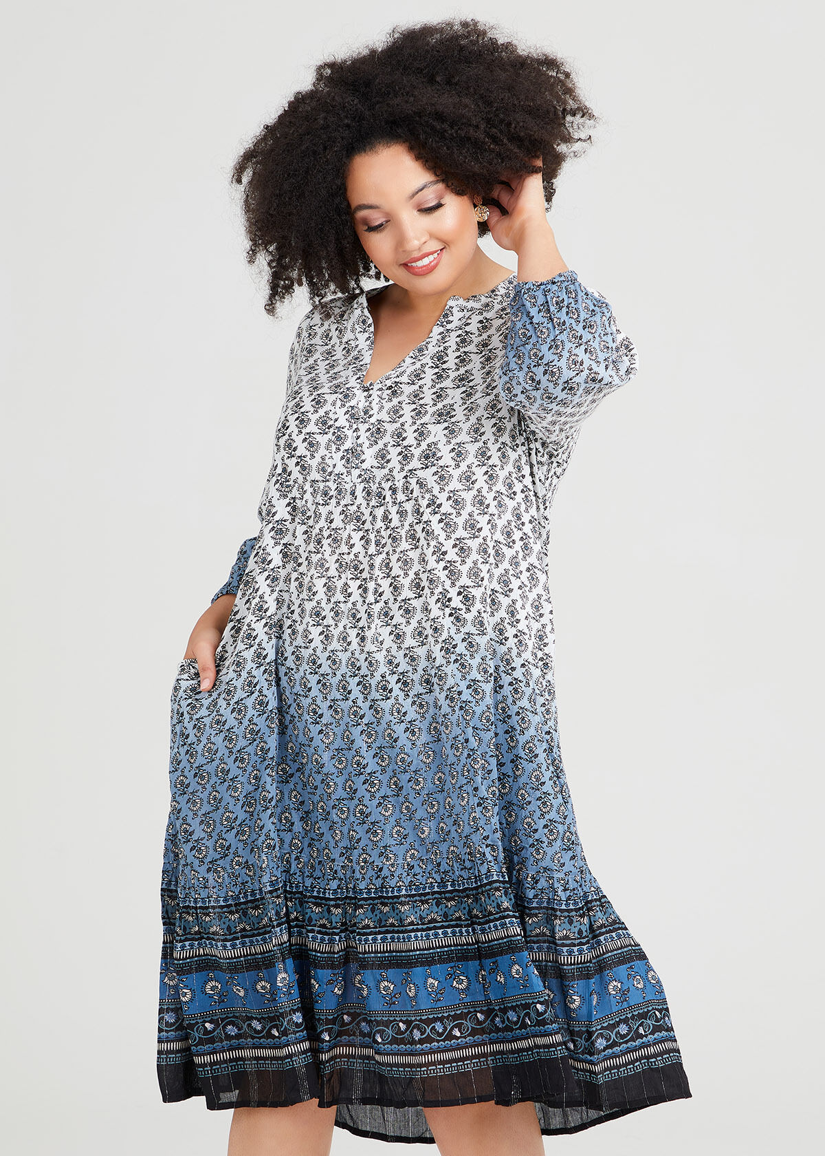 Shop Plus Size Natural Blue Hue Boho Dress in Multi Taking Shape AU