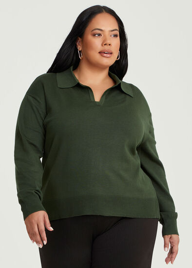 Plus Size Polo Collar Natural Jumper