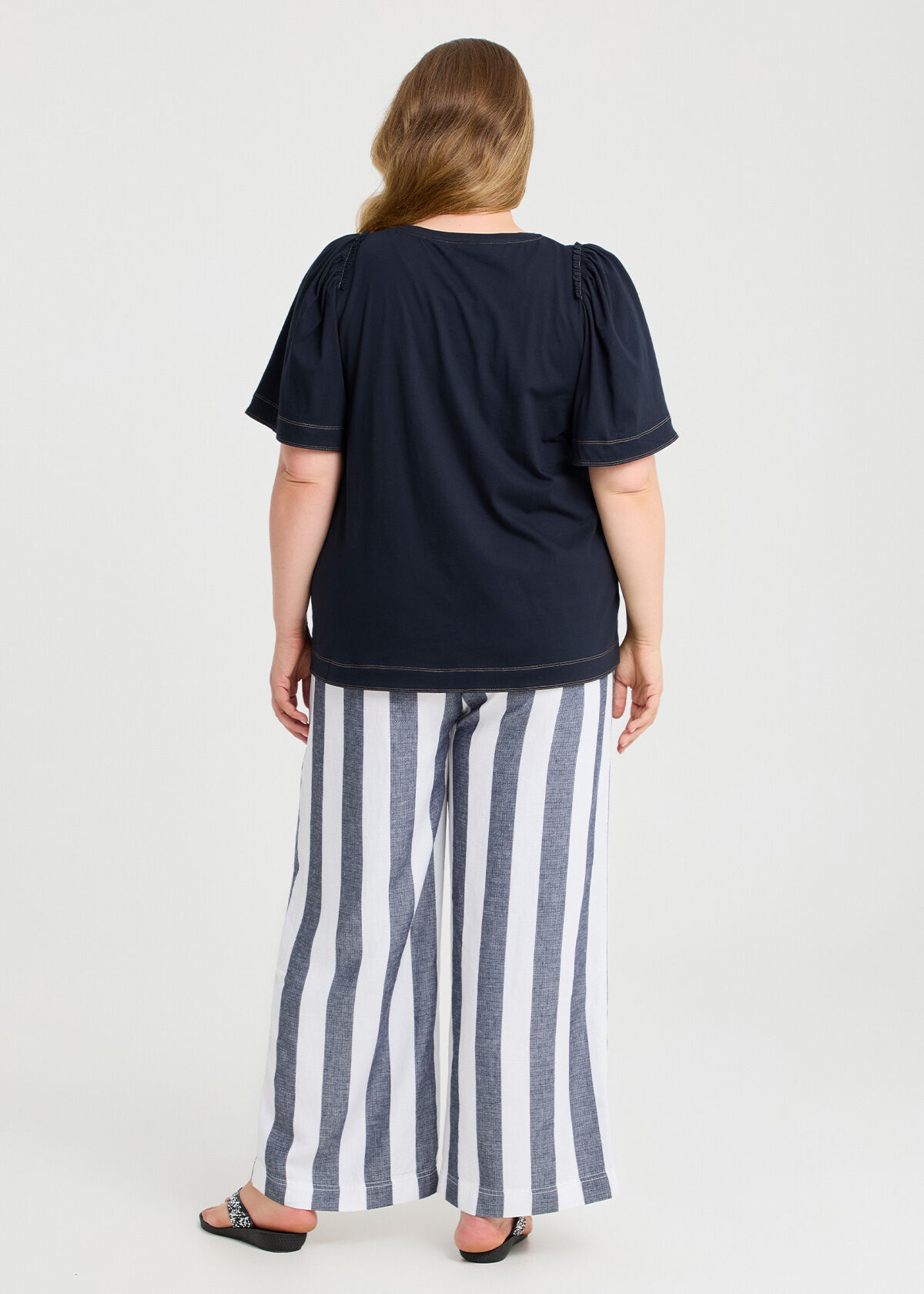 Shop Plus Size Cotton Contrast Stitch Top, Navy | Taking Shape AU