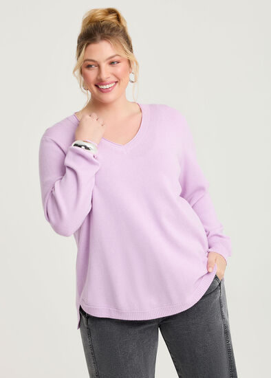Plus Size Curved Hem V-neck Jumper
