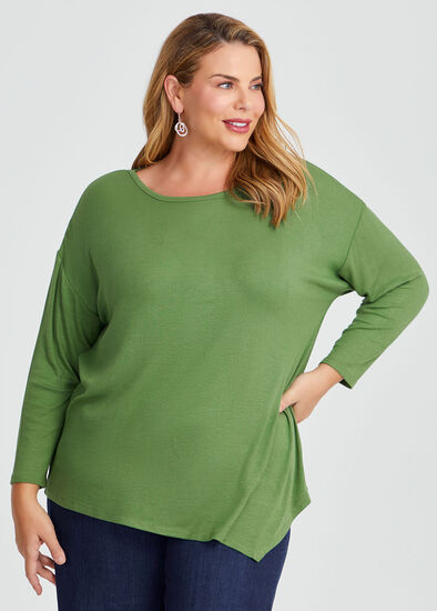 Plus Size Natural Asymmetrical Rib Top