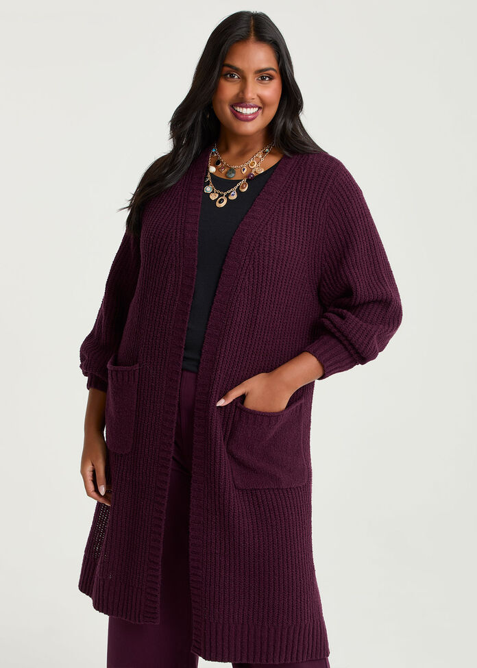 Longline Pocket Rib Cardigan, , hi-res