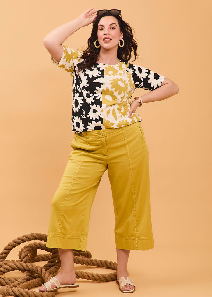 Cotton Spliced Flower T-shirt, , hi-res