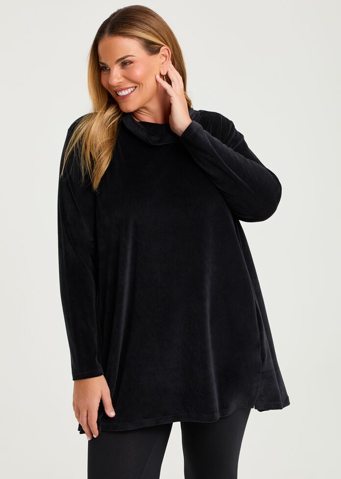 Velour Cowl Neck Tunic, , hi-res