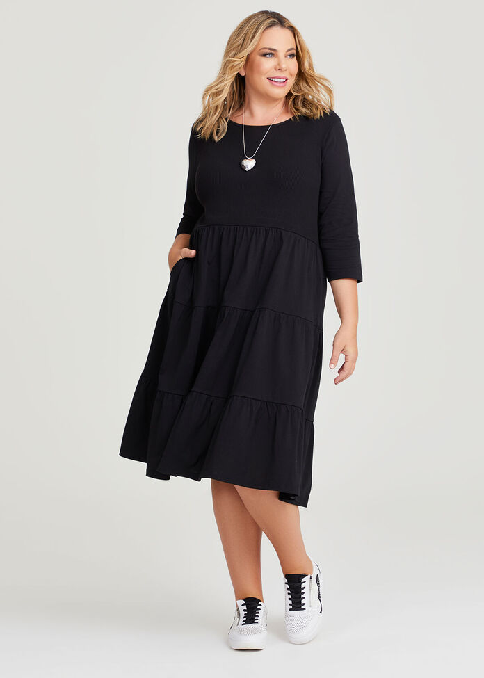 Shop Plus Size Cotton Rib Tiered Dress in Black | Taking Shape AU
