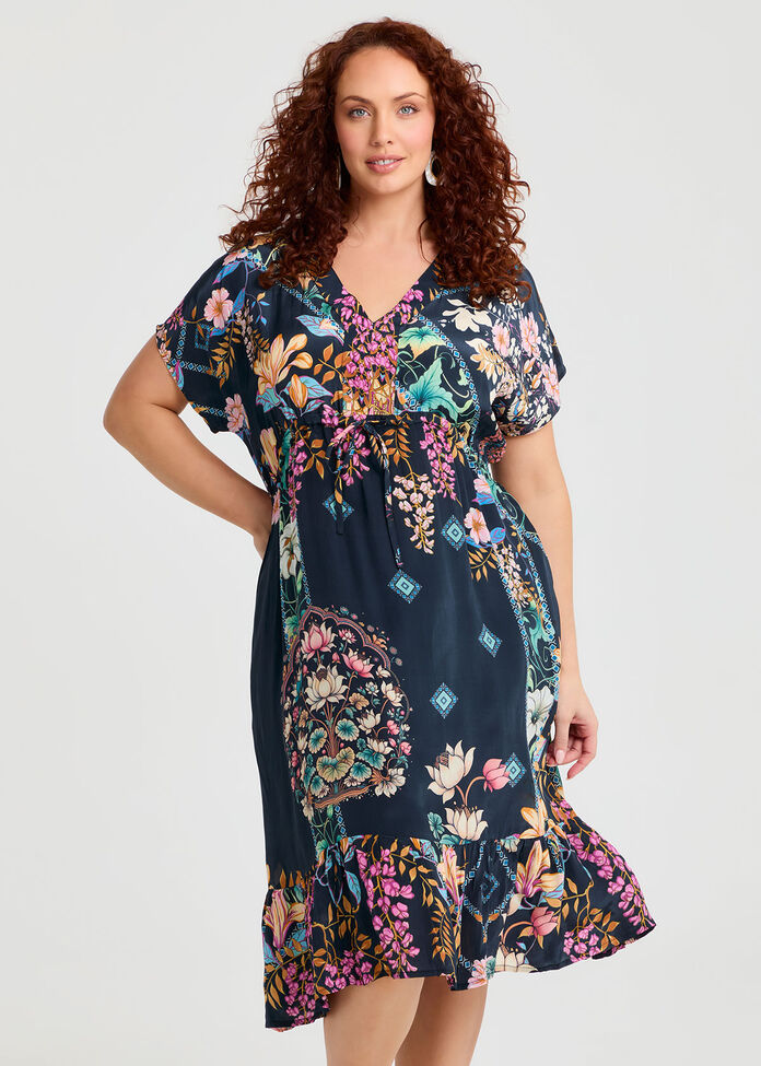 Natural Lotus Floral Dress, , hi-res
