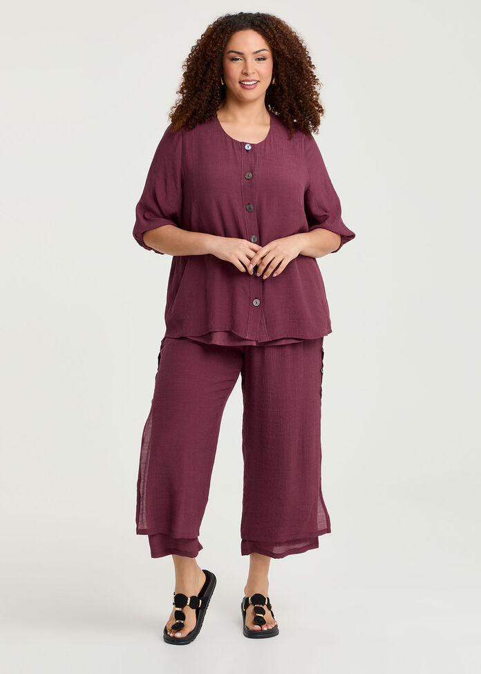 Natural Tiered Wide Leg Crop Pant, , hi-res