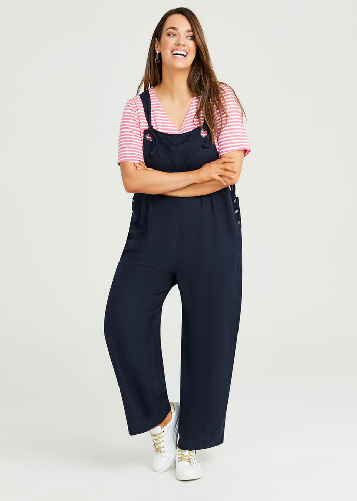 Shop Plus Size Linen Blend Dungaree in Blue Taking Shape AU