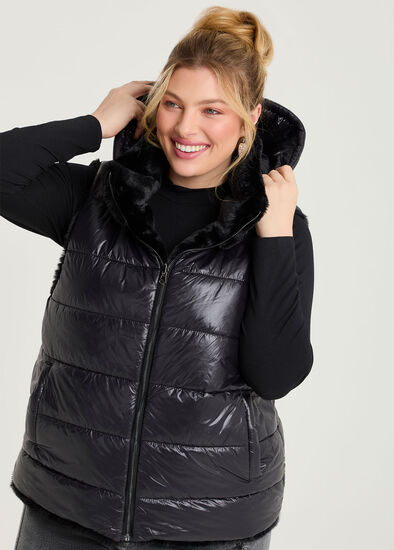 Plus Size Reversible Faux Fur Hooded Vest
