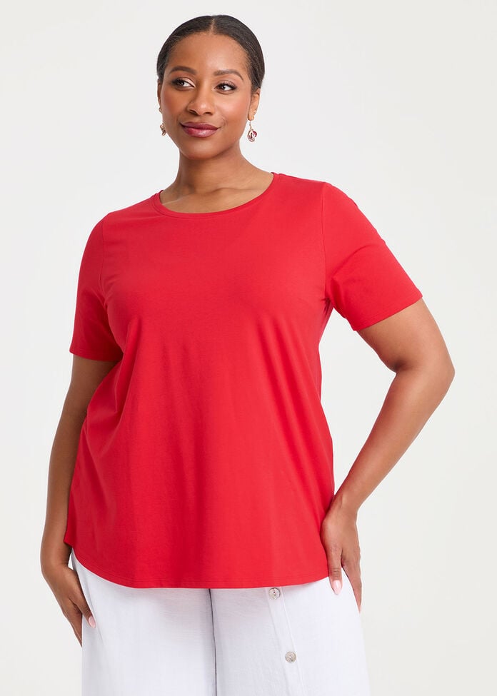 Australian Cotton Crew Neck T-shirt, FLAME RED, hi-res