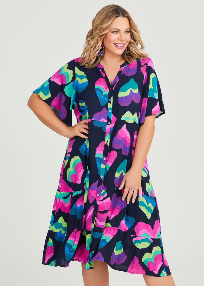 Shop Plus Size Natural Palm Print Button Dress in Multi | Taking Shape AU