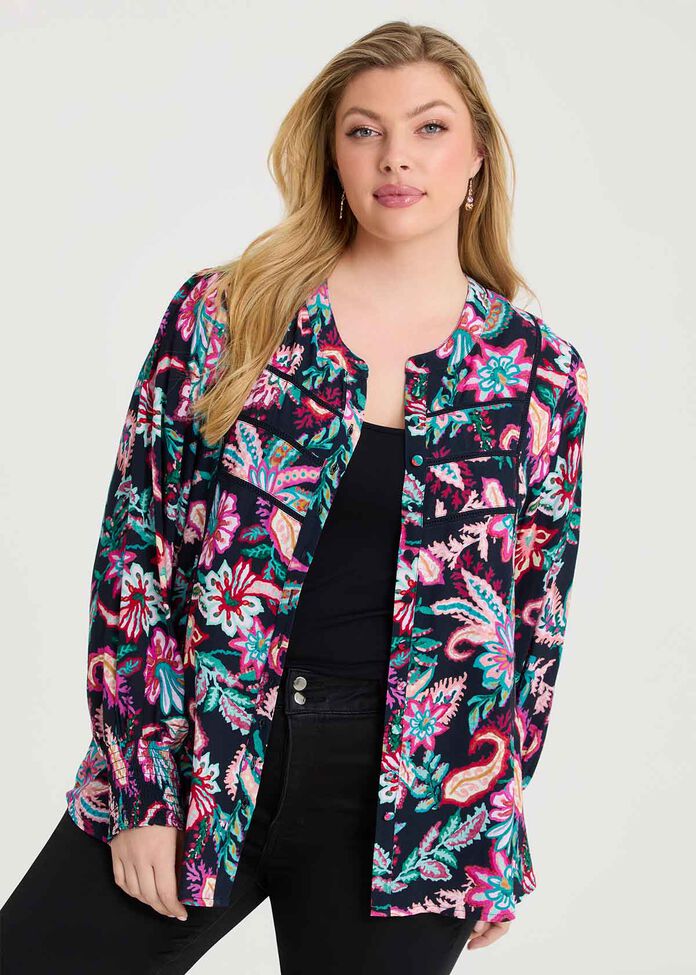 Natural Winter Bloom Button Top, , hi-res