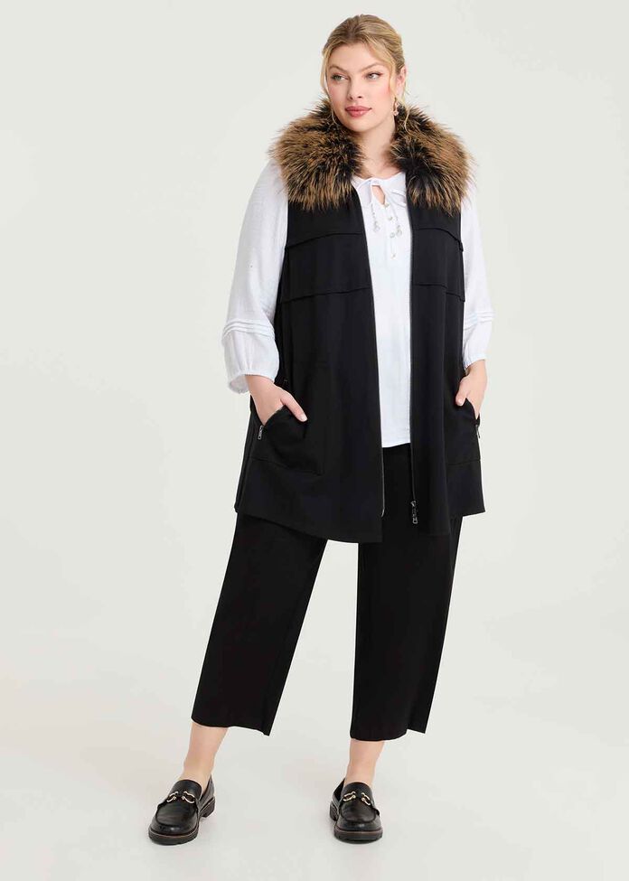 Fur Collar Bamboo Ponte Vest, , hi-res