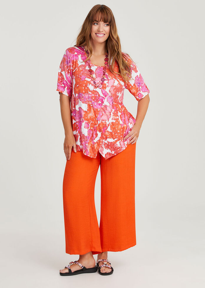 On The Plus Side - Crinkle Cotton Crop Pants - Plus