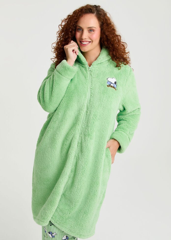 Shop Plus Size Peanuts Plush Dressing Gown, Green | Taking Shape AU