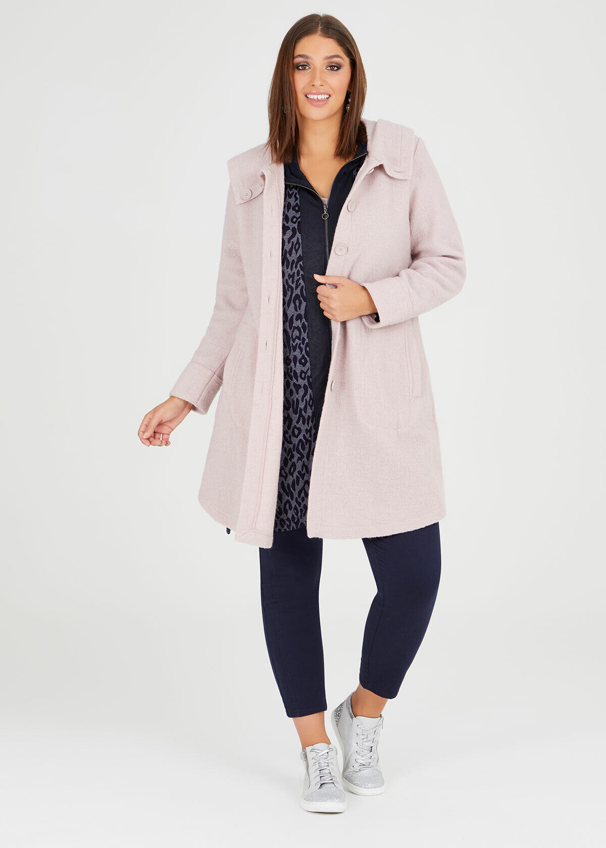 Pink boiled wool online coat